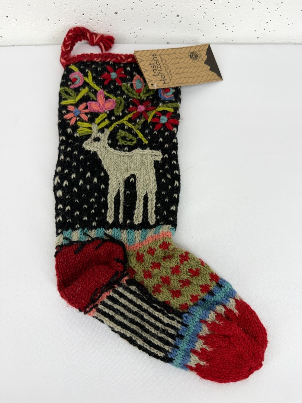 Lost Horizons Reindeer Knit Wool Christmas Stocking New